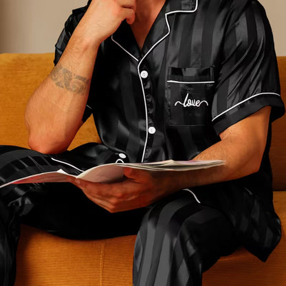 Jacquard Stripe Lapel Pajama Set | Revangiol