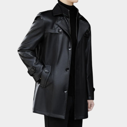 Structured Trench Style Leather Coat | Revangiol