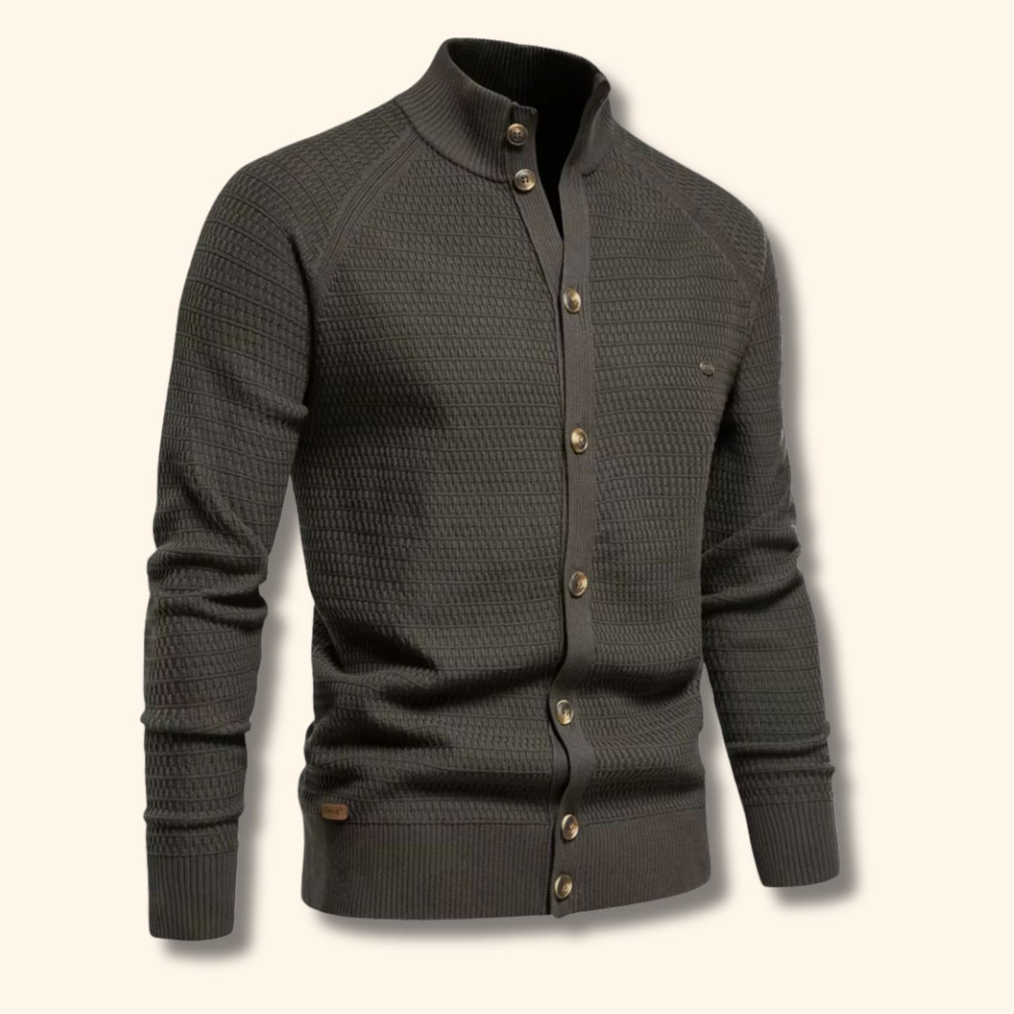 Textured Mandarin Collar Cardigan | Revangiol