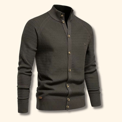 Textured Mandarin Collar Cardigan | Revangiol