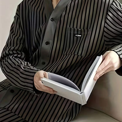 Striped V-Neck Lounge Pajama Set | Revangiol
