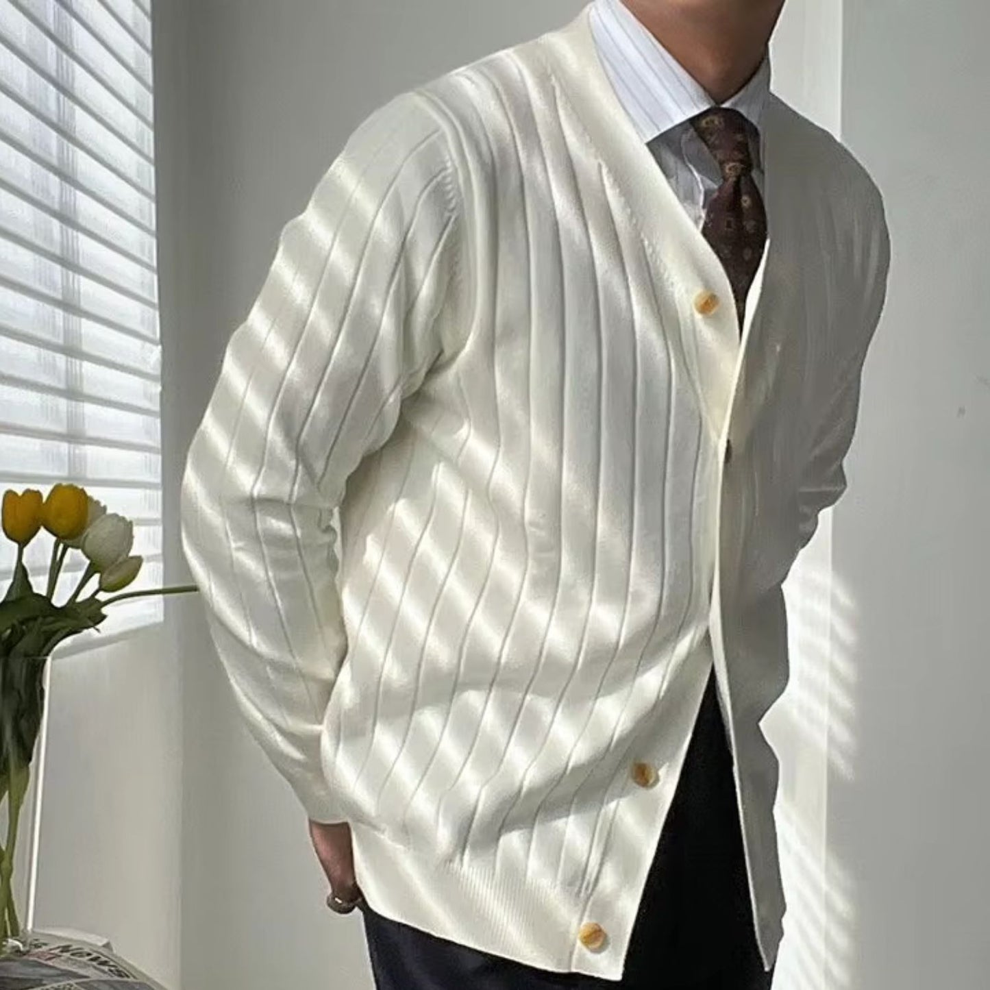 Slim Ribbed Knit Cardigan | Revangiol