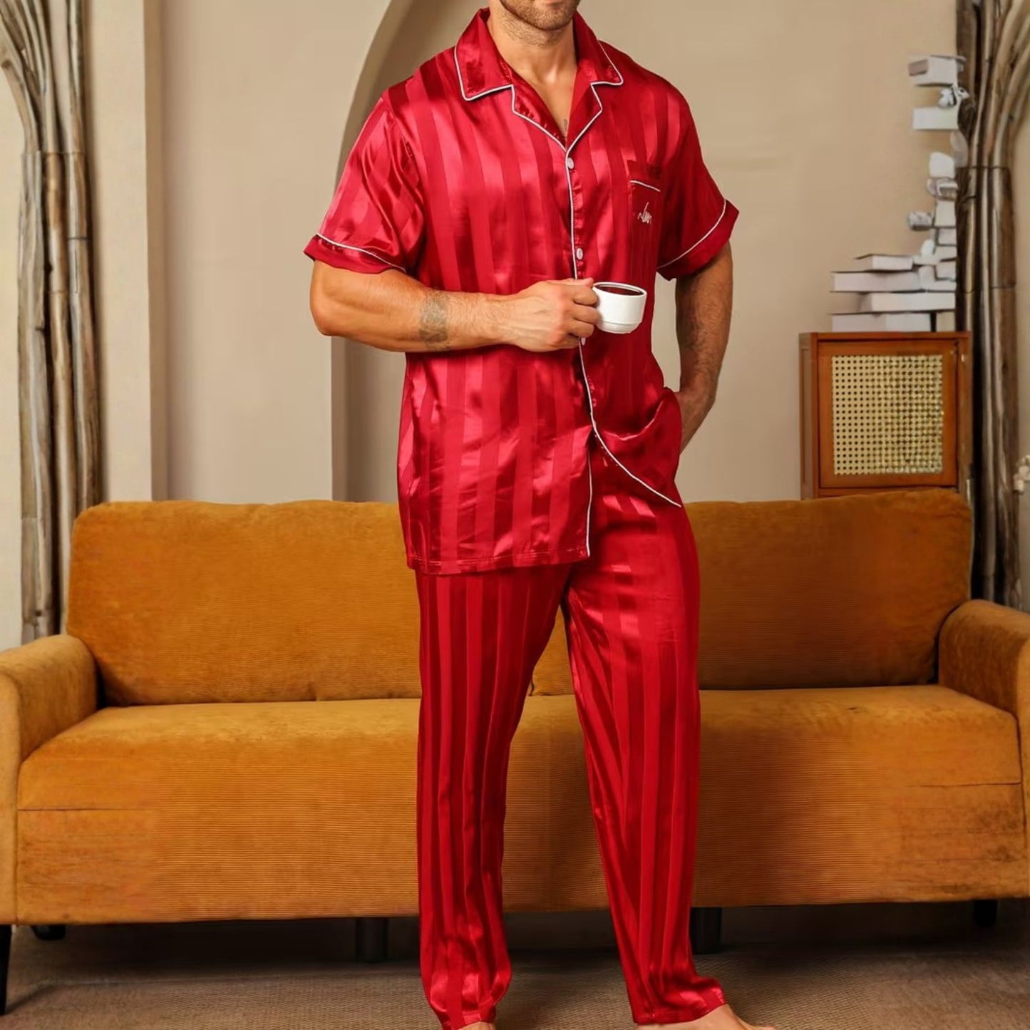 Jacquard Stripe Lapel Pajama Set | Revangiol