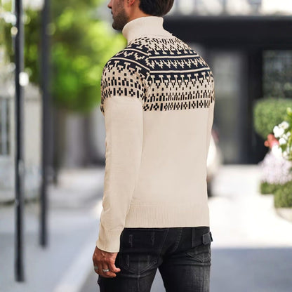 Jacquard Geometric Knit Turtleneck | Revangiol