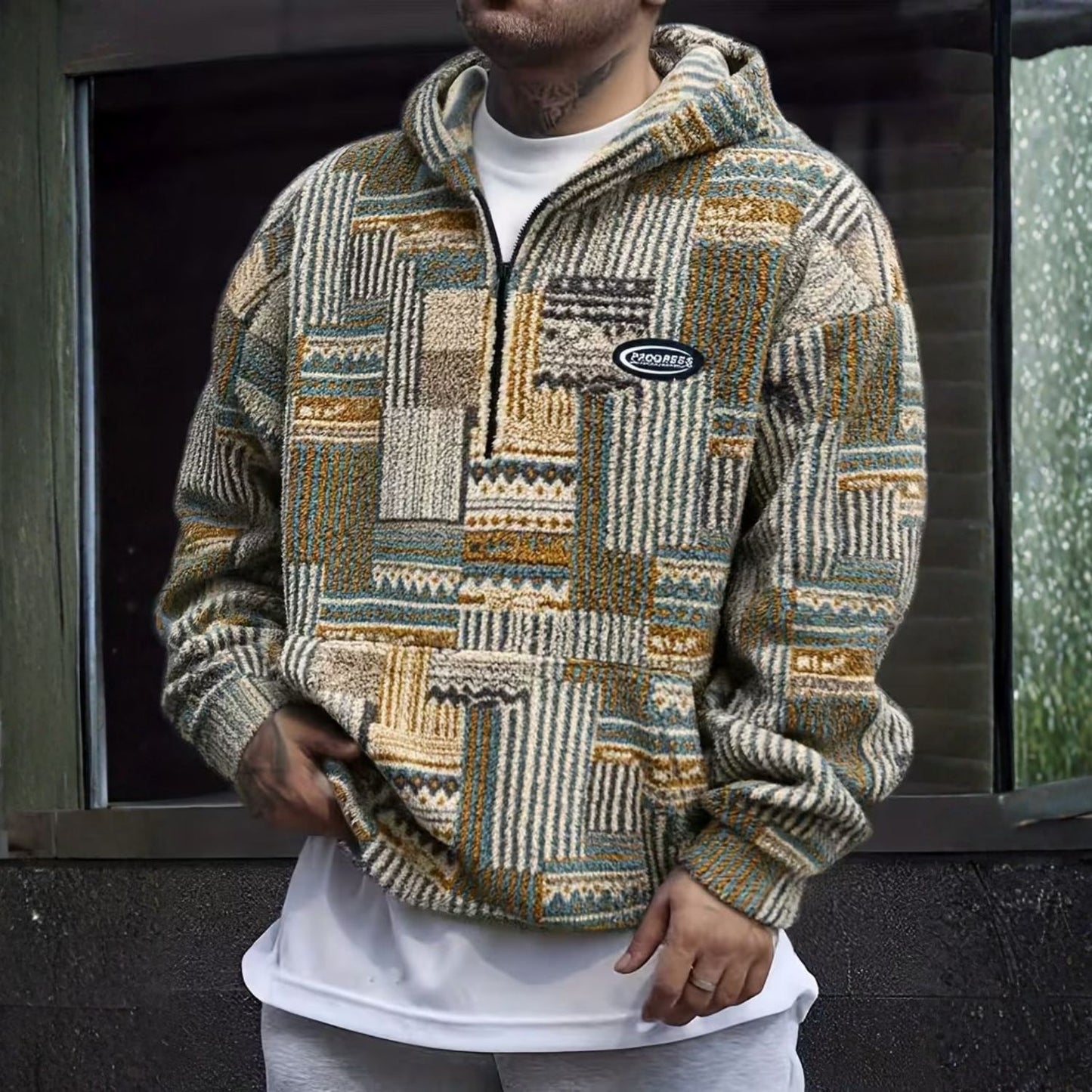 Patchwork Sherpa Half Zip Hoodie | Revangiol