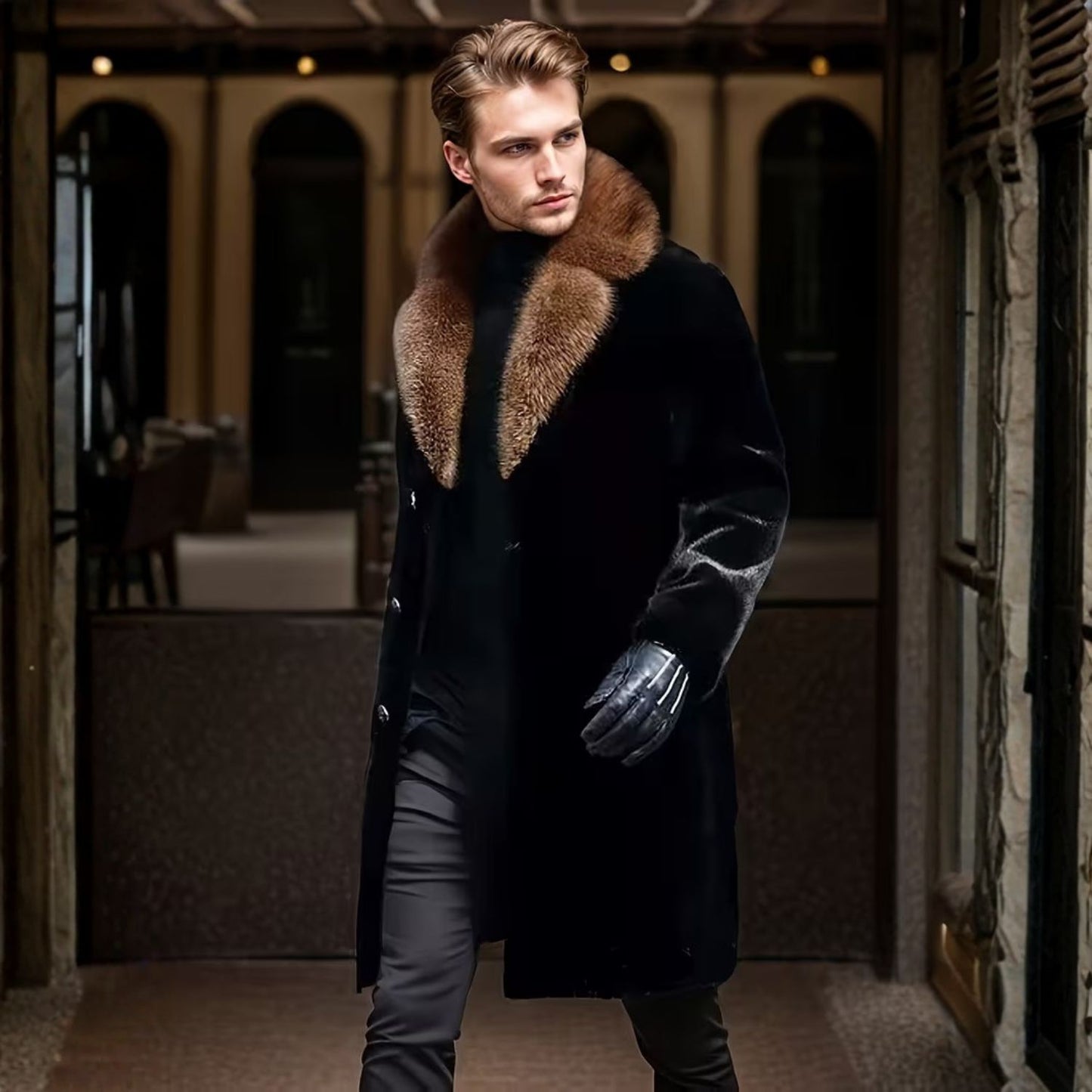 Plush Lapel Fur Coat | Revangiol