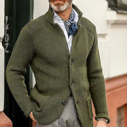 Textured Stand Collar Cardigan | Revangiol