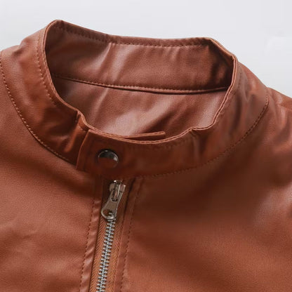 Heritage Stand Collar Leather Jacket | Revangiol