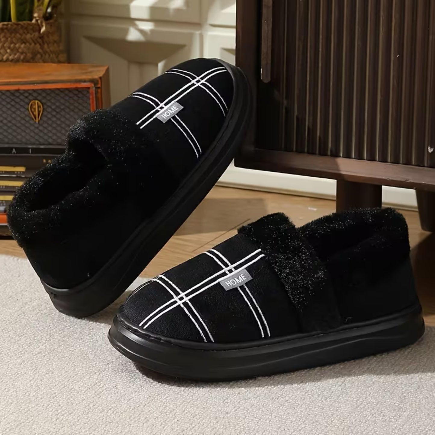 Plaid Fleece Slip-On Slippers | Revangiol