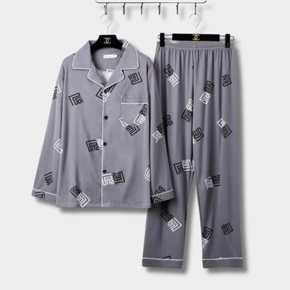 Feather Print Button Pajama Set | Revangiol