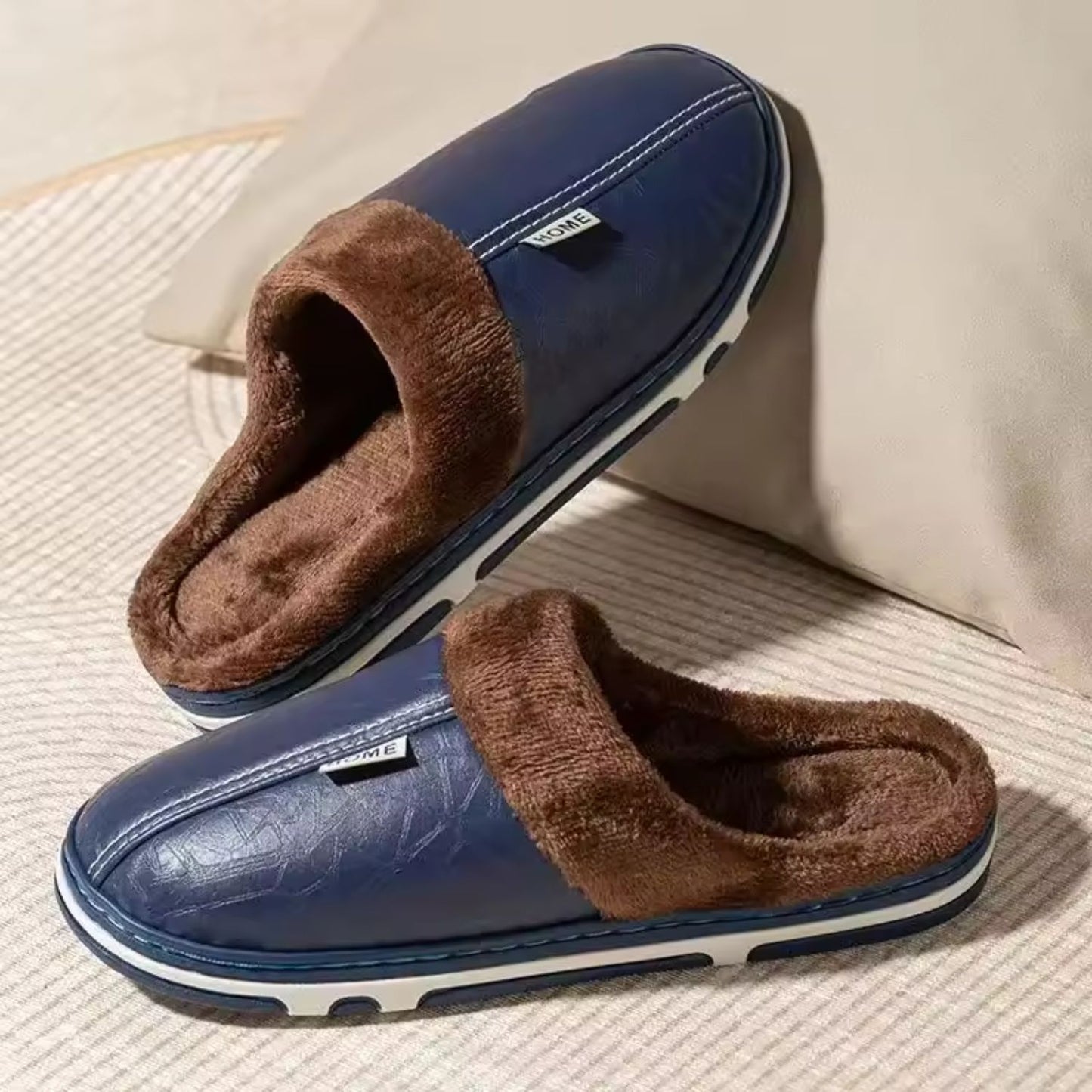 Faux Leather Warm Home Slippers | Revangiol