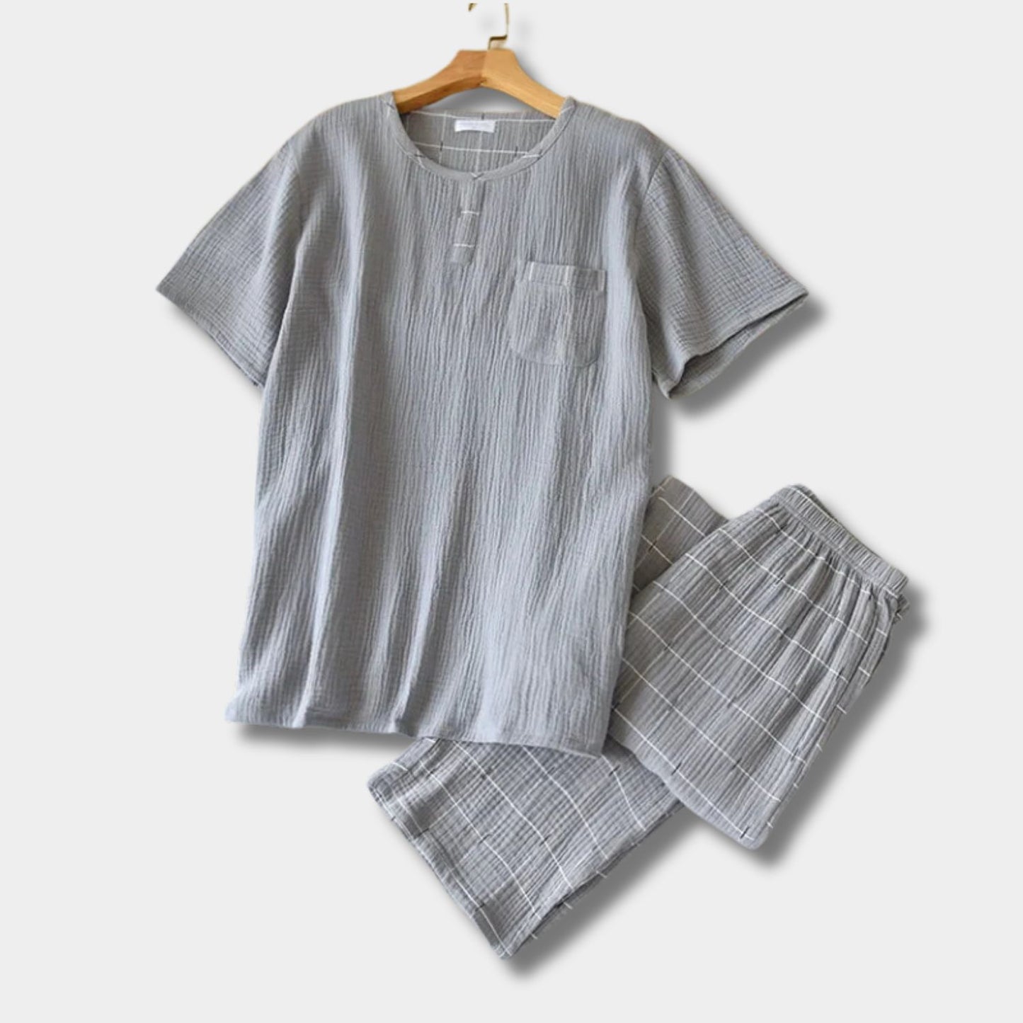 Textured Short Sleeve Pajama Set | Revangiol