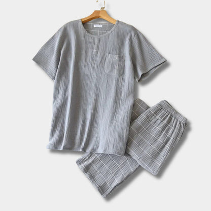 Textured Short Sleeve Pajama Set | Revangiol