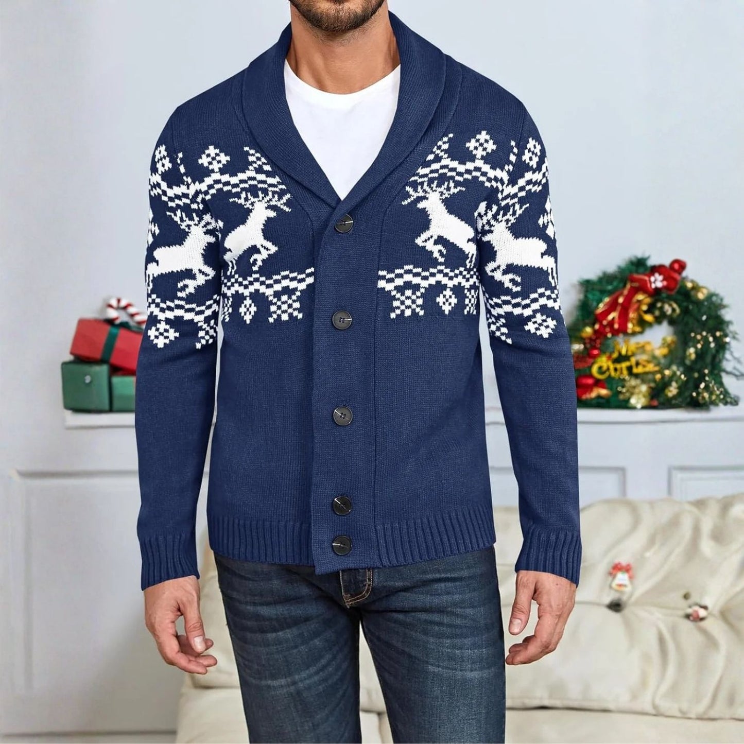 Nordic Reindeer Shawl Cardigan | Revangiol