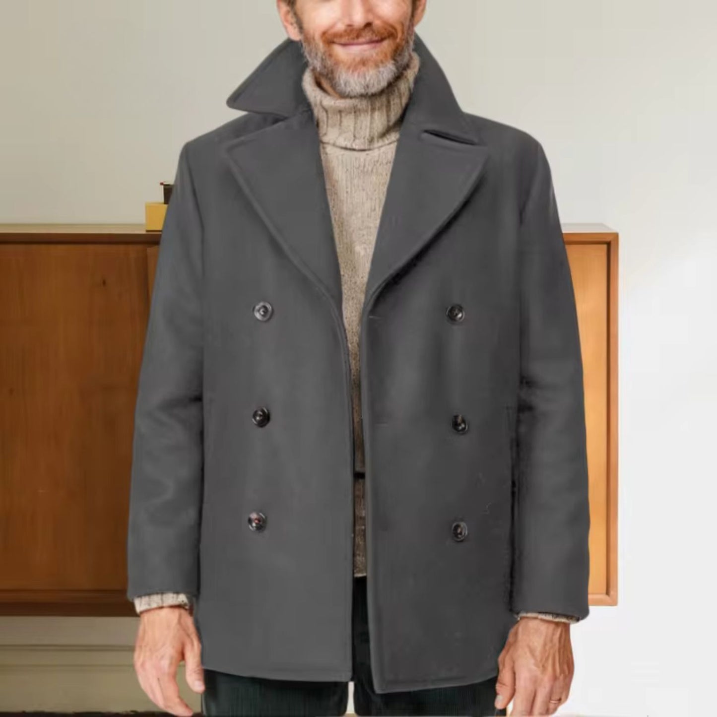 Notched Collar Wool Pea Coat | Revangiol