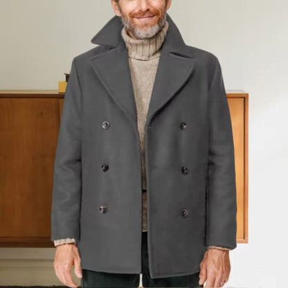 Notched Collar Wool Pea Coat | Revangiol