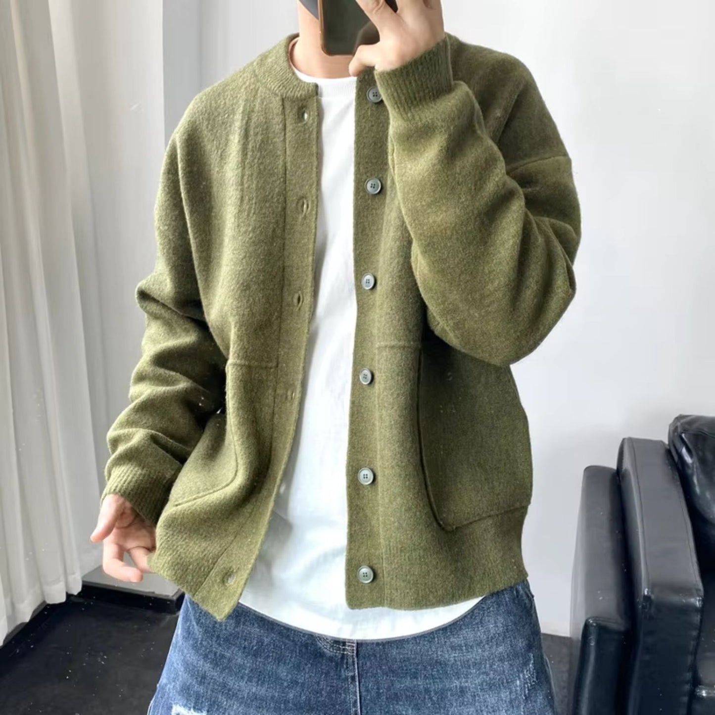 Round Neck Knit Cardigan | Revangiol