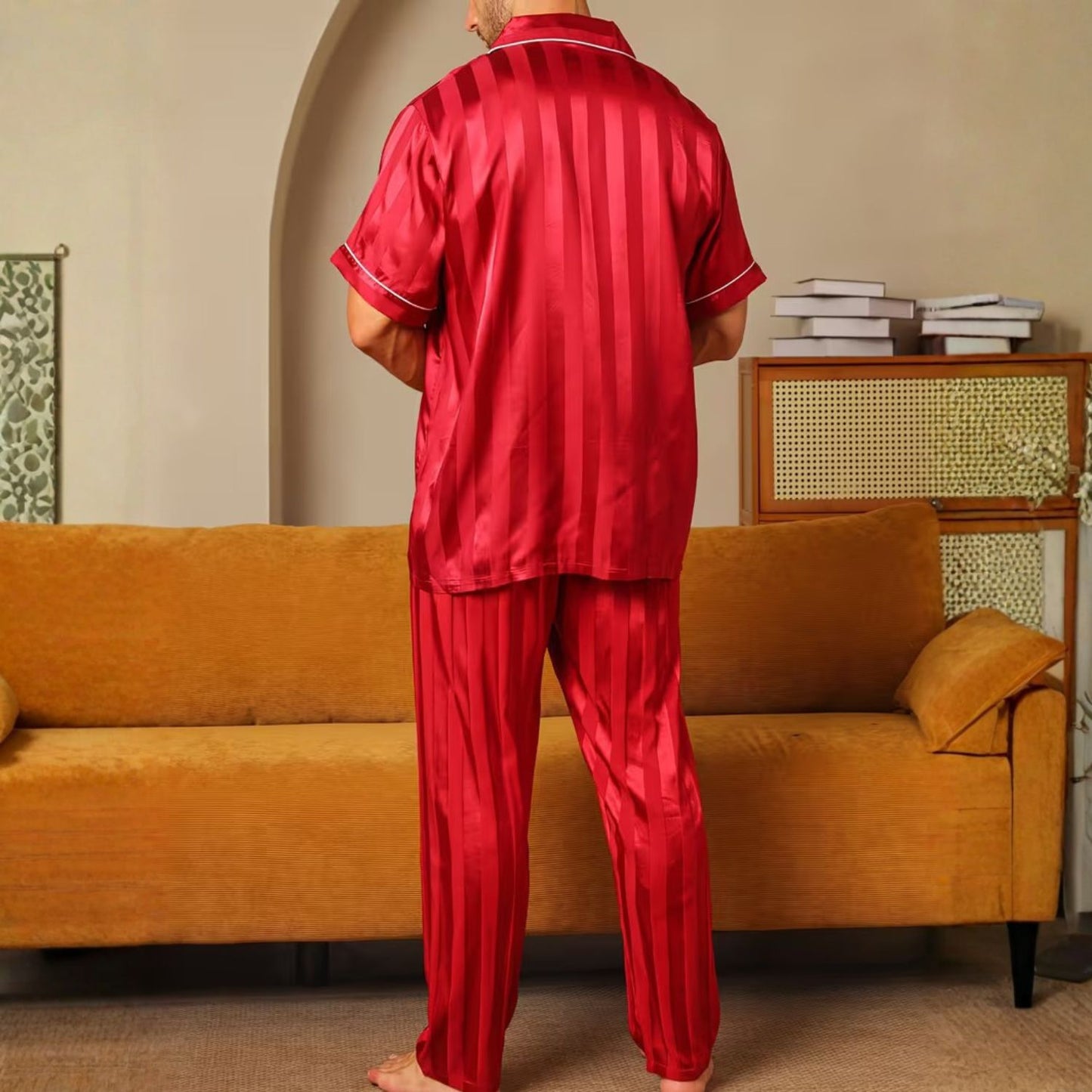 Jacquard Stripe Lapel Pajama Set | Revangiol