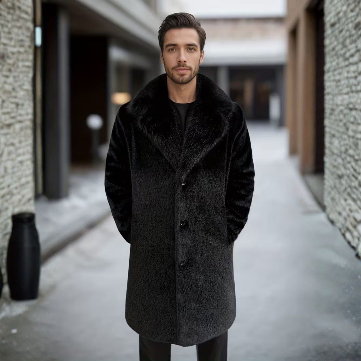 Plush Lapel Fur Coat | Revangiol