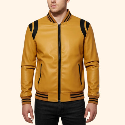 Sport Stripe Leather Jacket | Revangiol