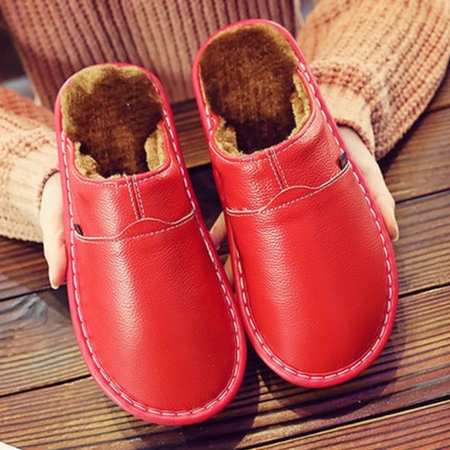 Fur Lined Leather Slippers | Revangiol