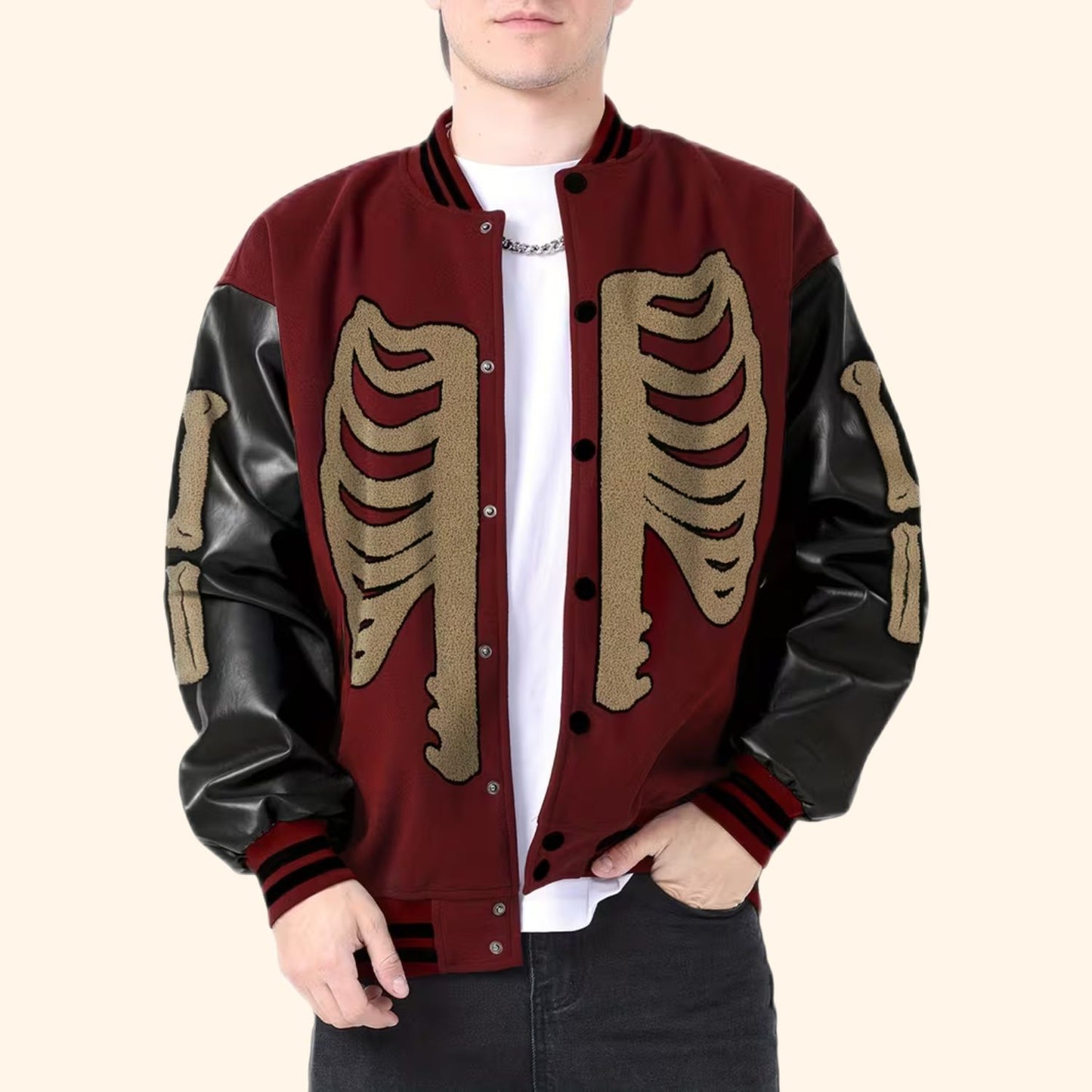 Skeleton Varsity Bomber Jacket | Revangiol
