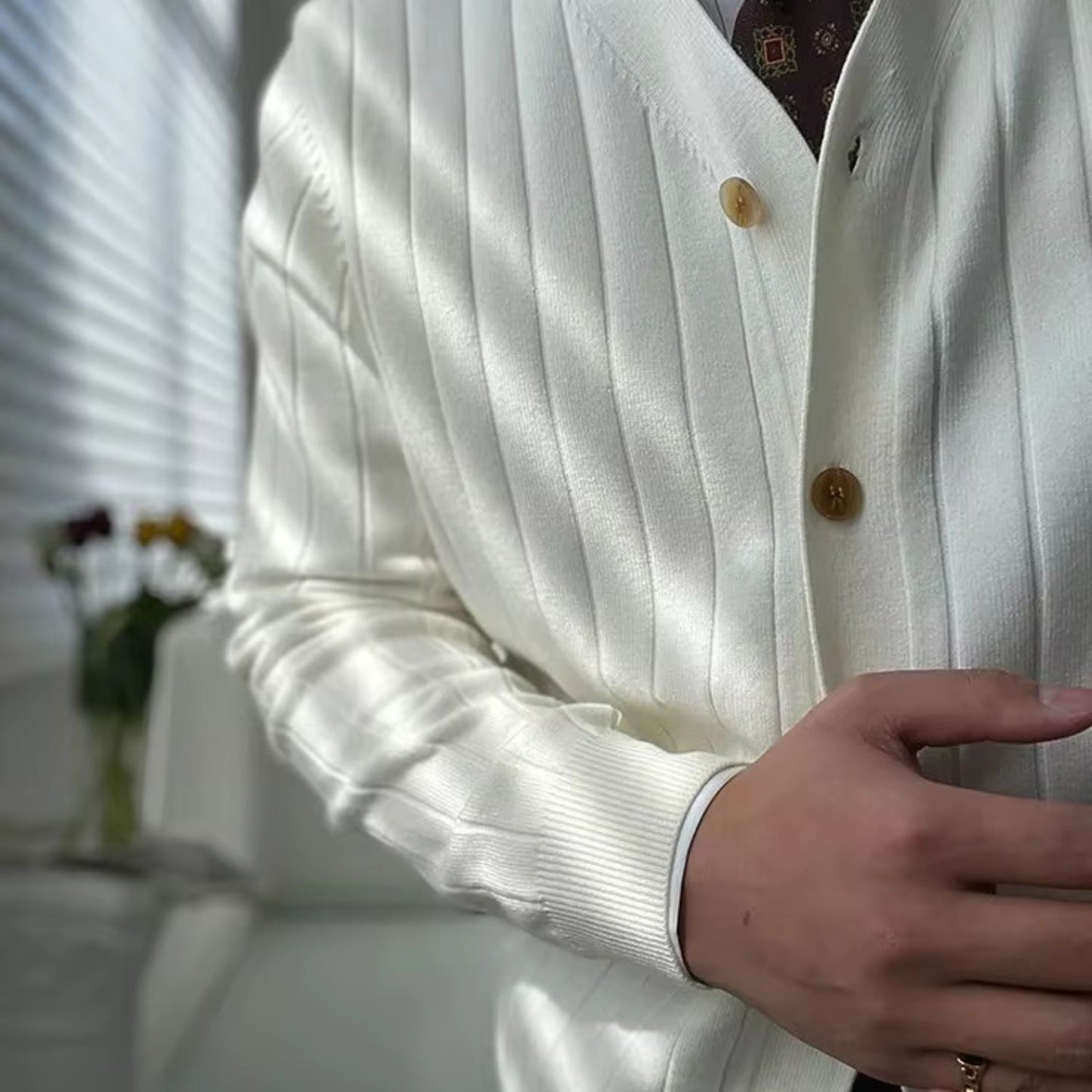 Slim Ribbed Knit Cardigan | Revangiol