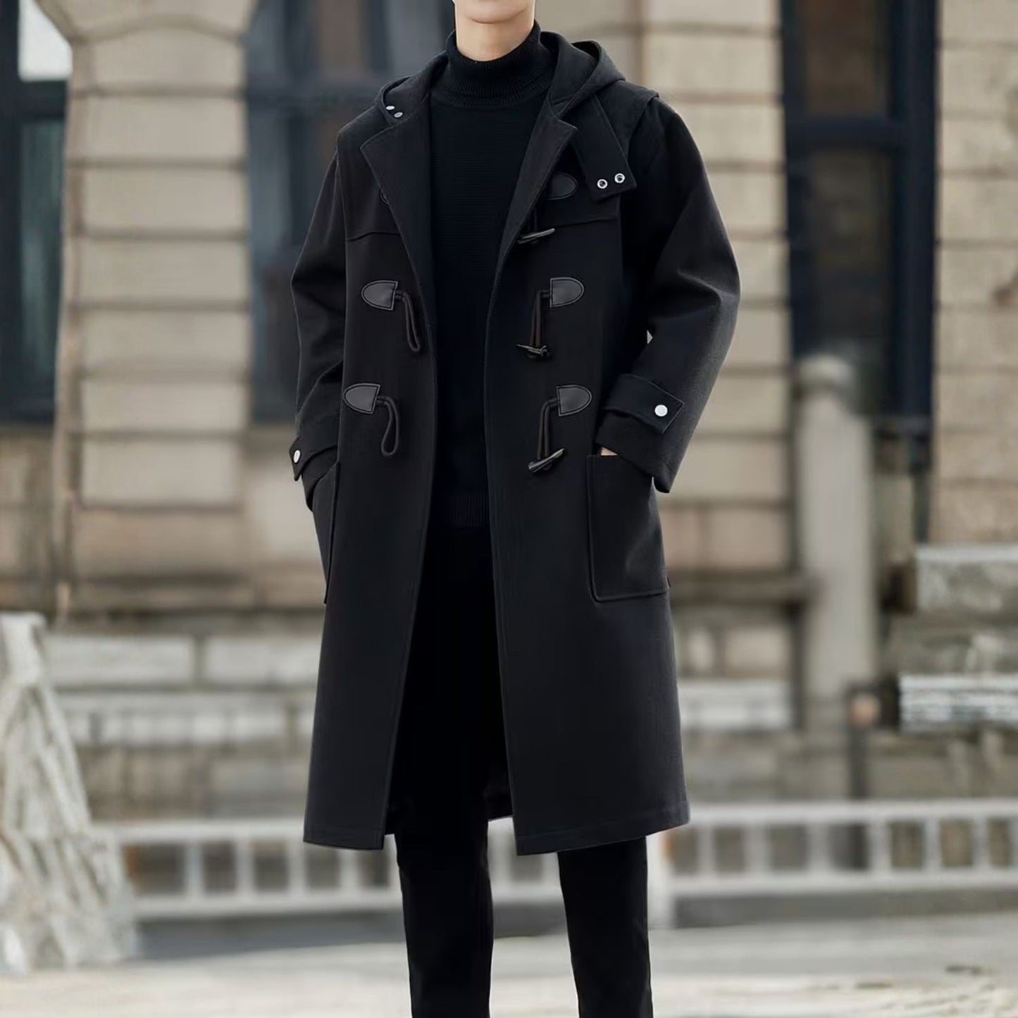 Hooded Toggle Button Over Coat | Revangiol