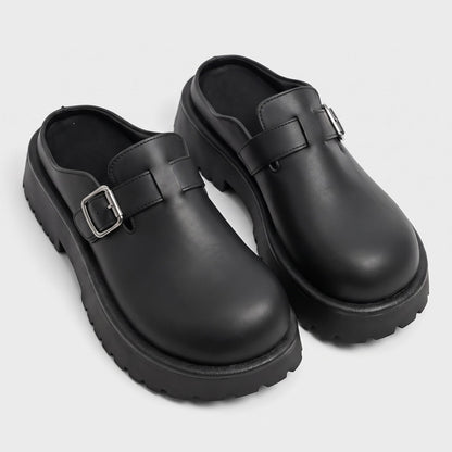 Adjustable Buckle Leather Clogs | Revangiol