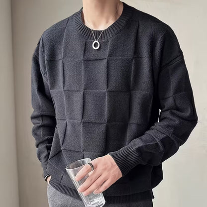 Textured Knit Crew Neck Sweater | Revangiol