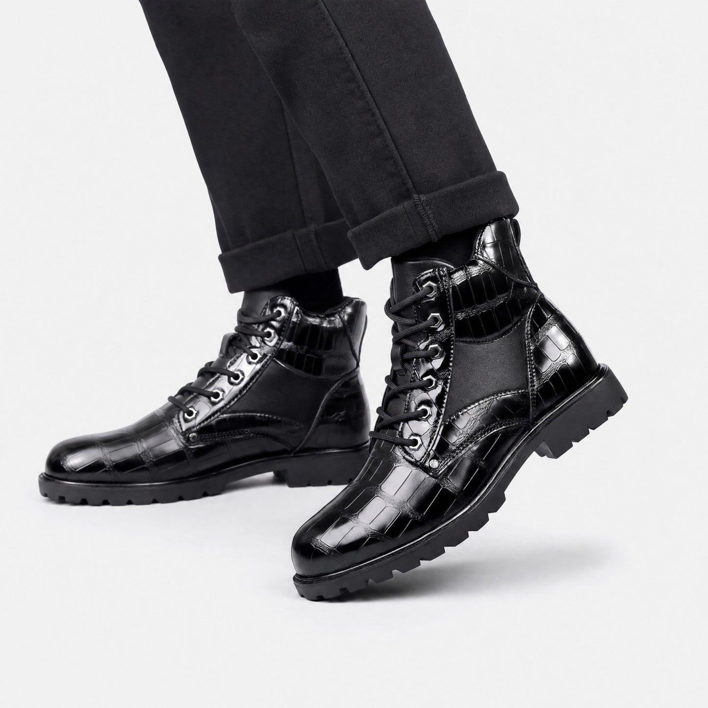 Embossed Combat Ankle Boots | Revangiol
