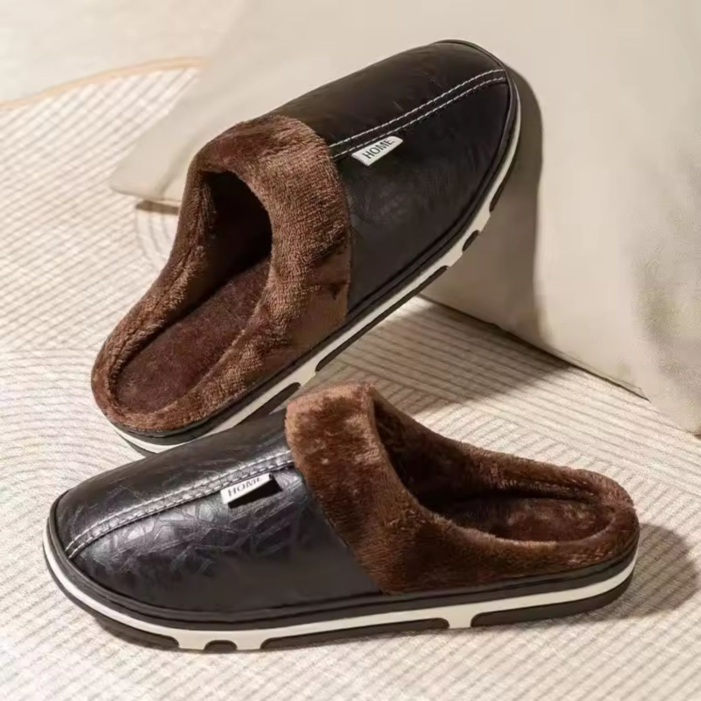 Faux Leather Warm Home Slippers | Revangiol