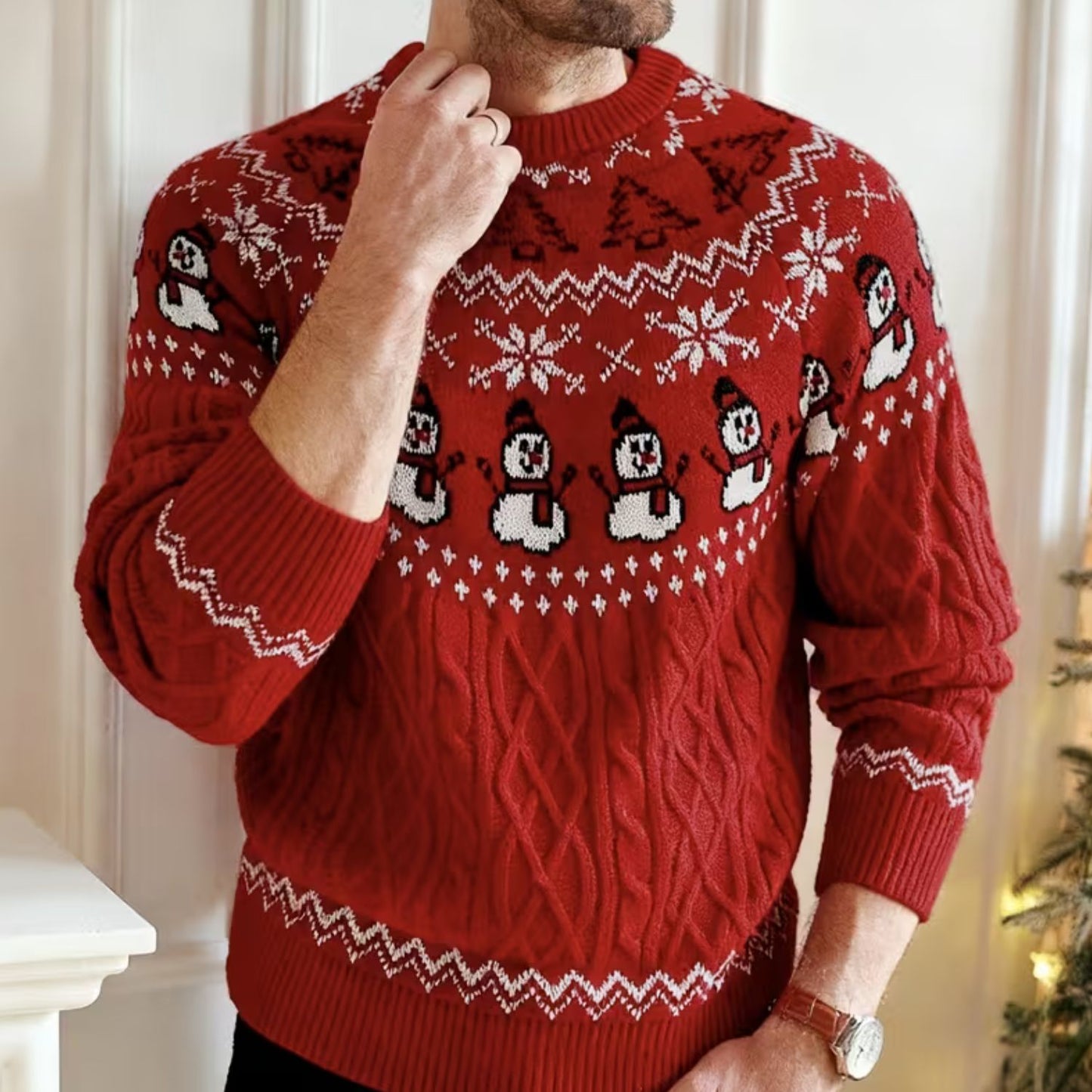 Snowman Cable Knit Christmas Sweater | Revangiol