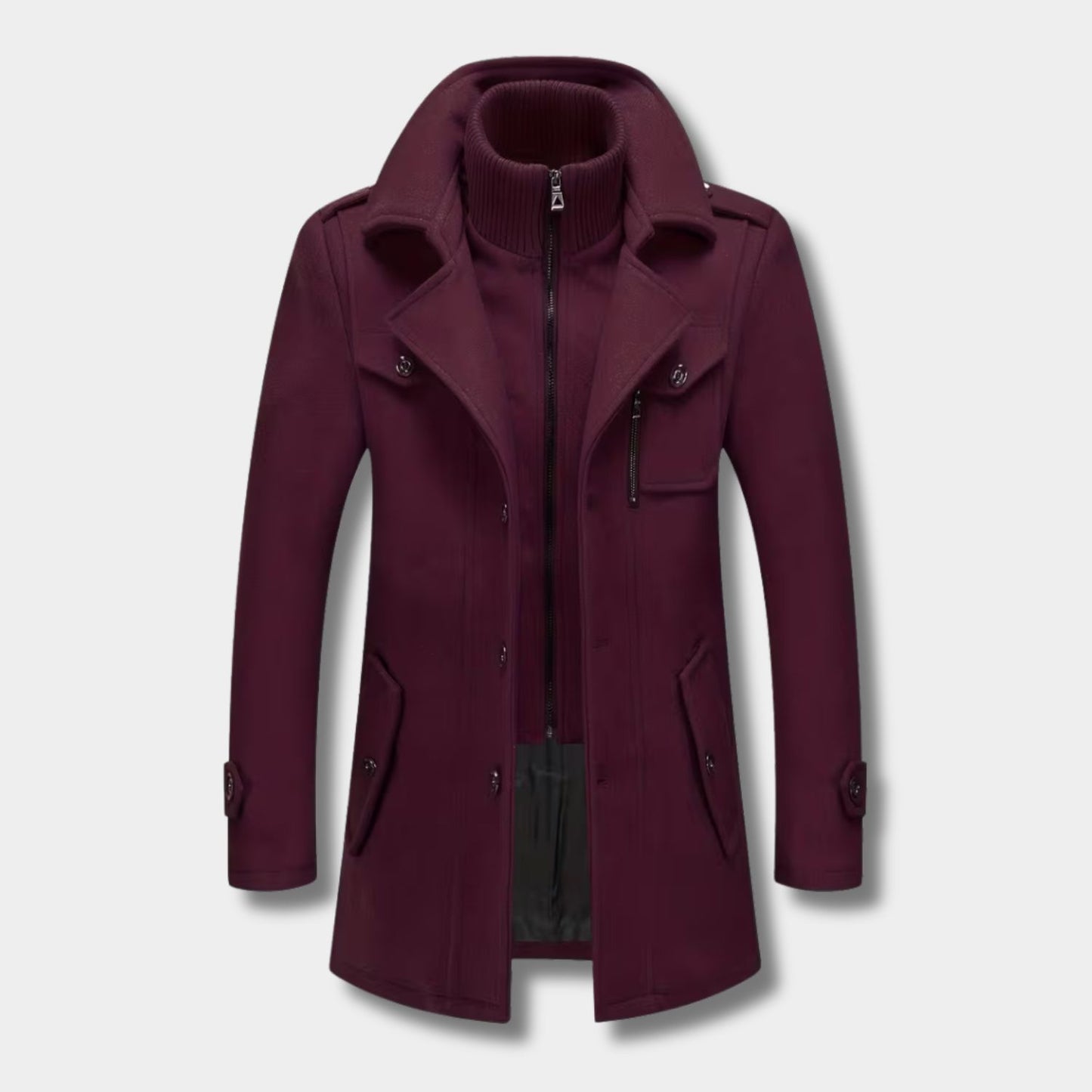 High Neck Fleece Pea Coat | Revangiol