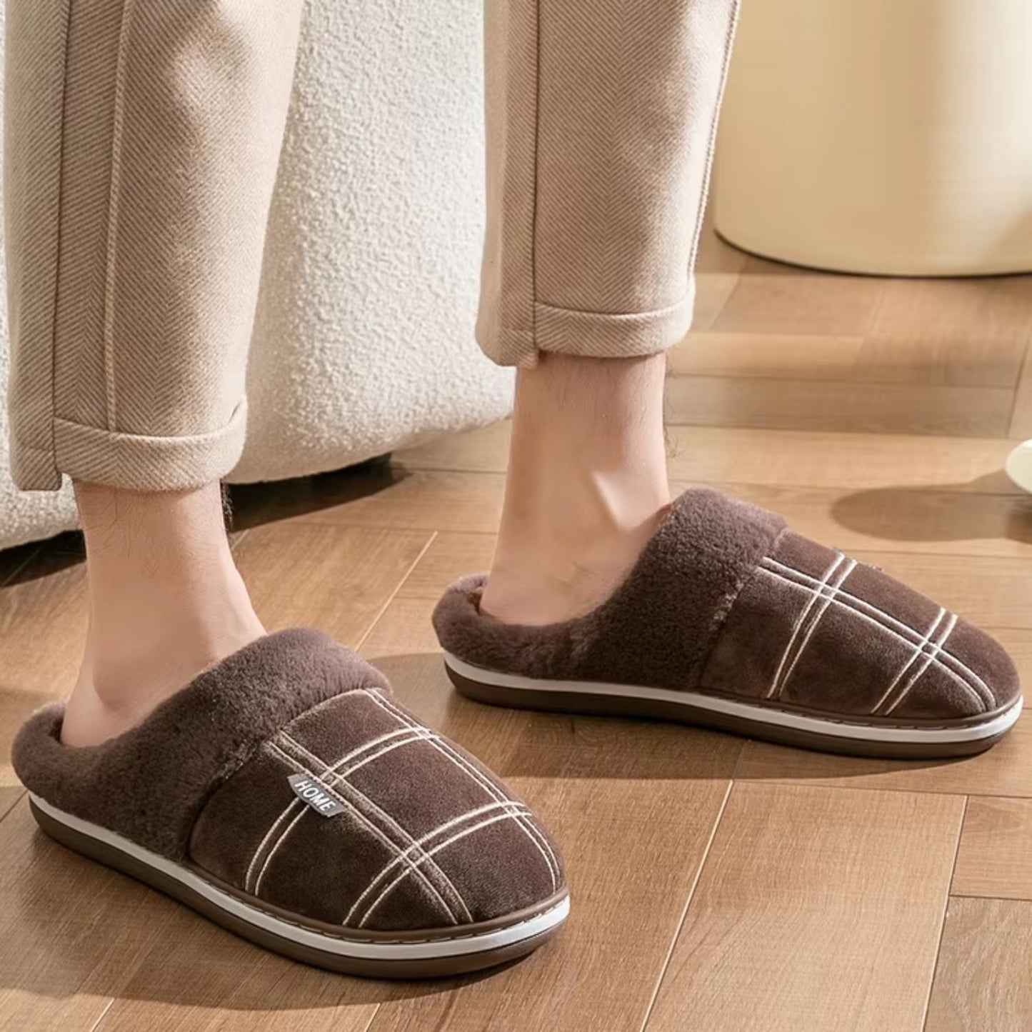 Padded Checked Fleece Slippers | Revangiol