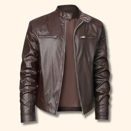 Heritage Stand Collar Leather Jacket | Revangiol