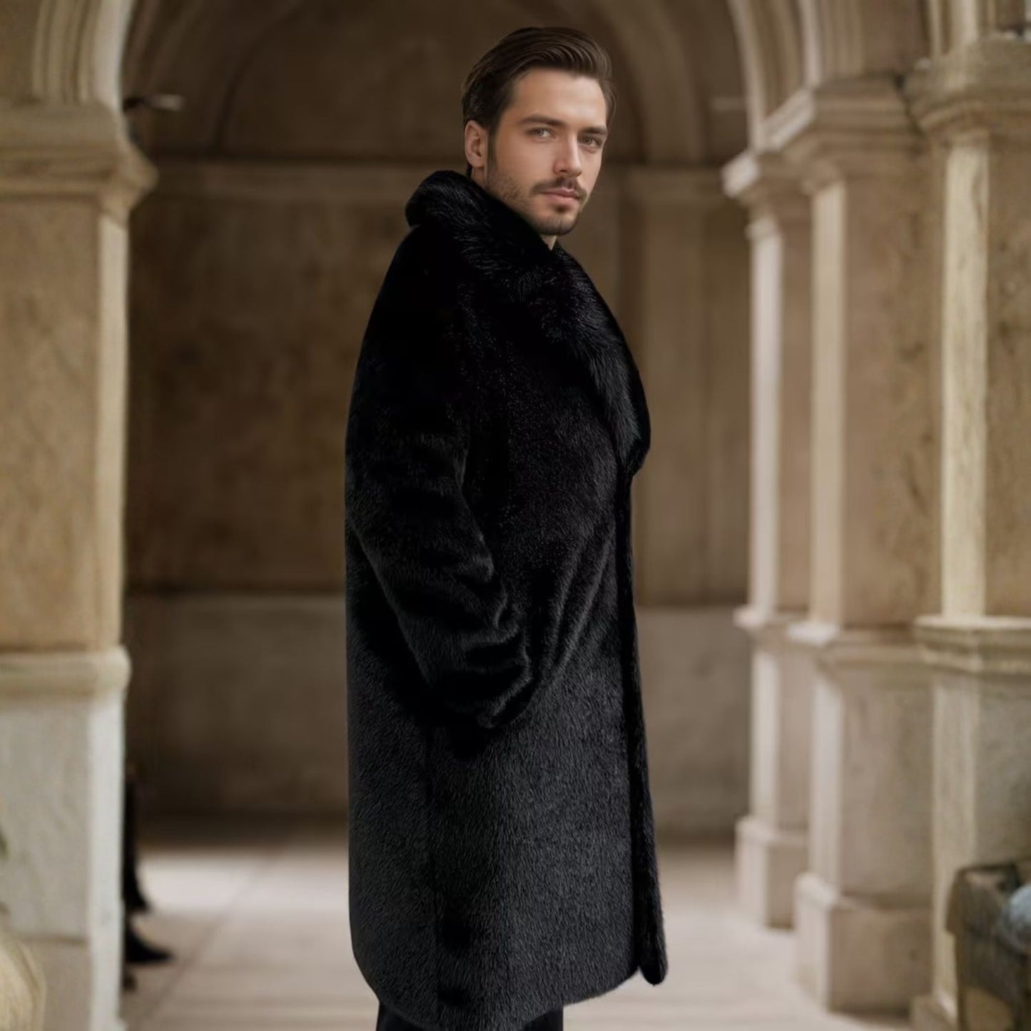 Plush Lapel Fur Coat | Revangiol