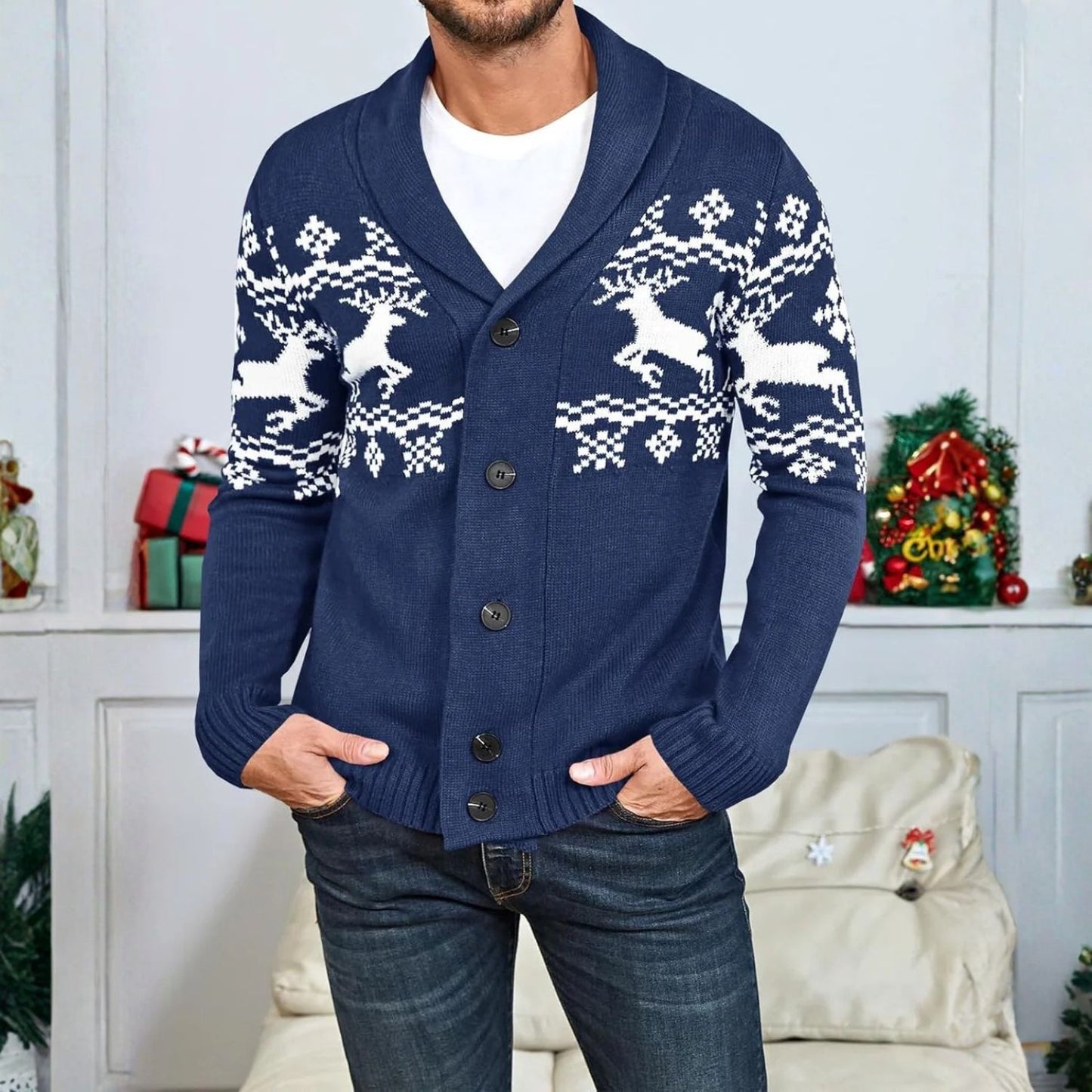 Nordic Reindeer Shawl Cardigan | Revangiol