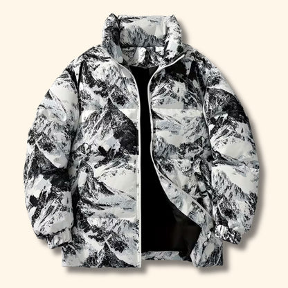 Mountain Print Puffer Jacket | Revangiol