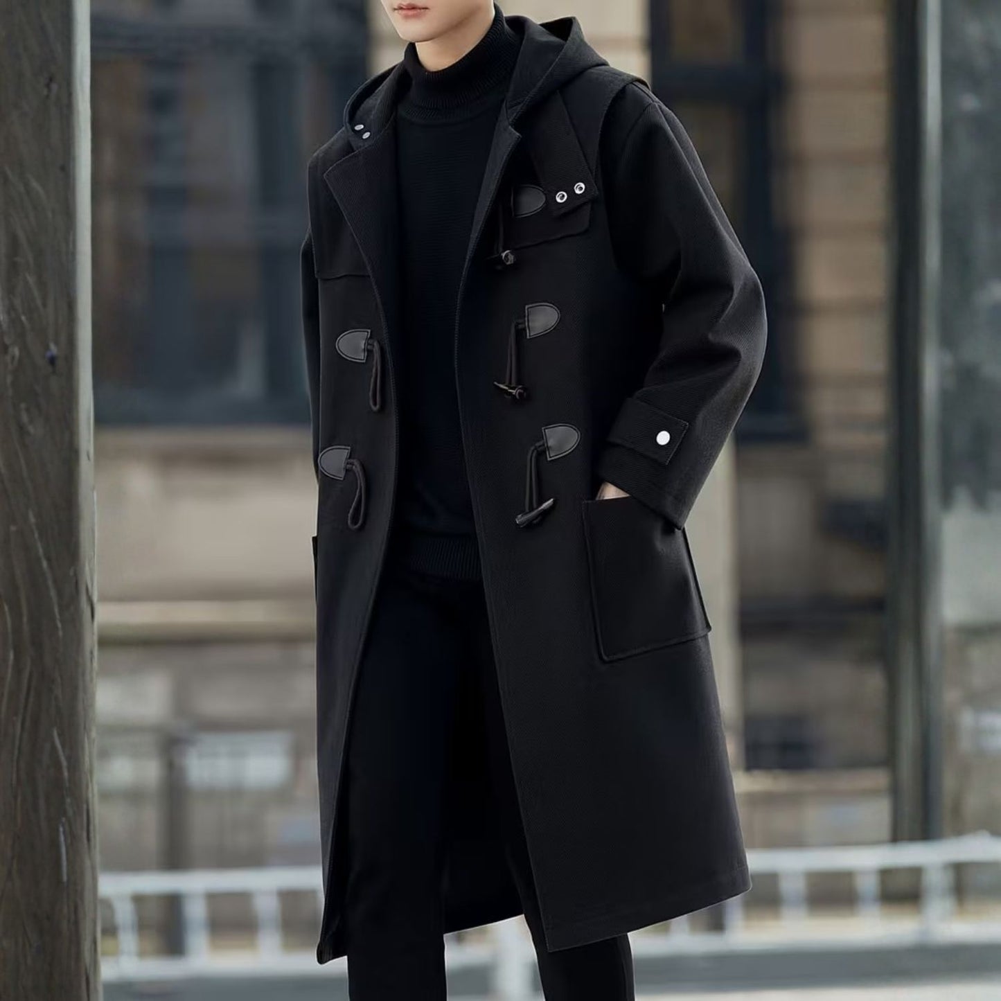 Hooded Toggle Button Over Coat | Revangiol