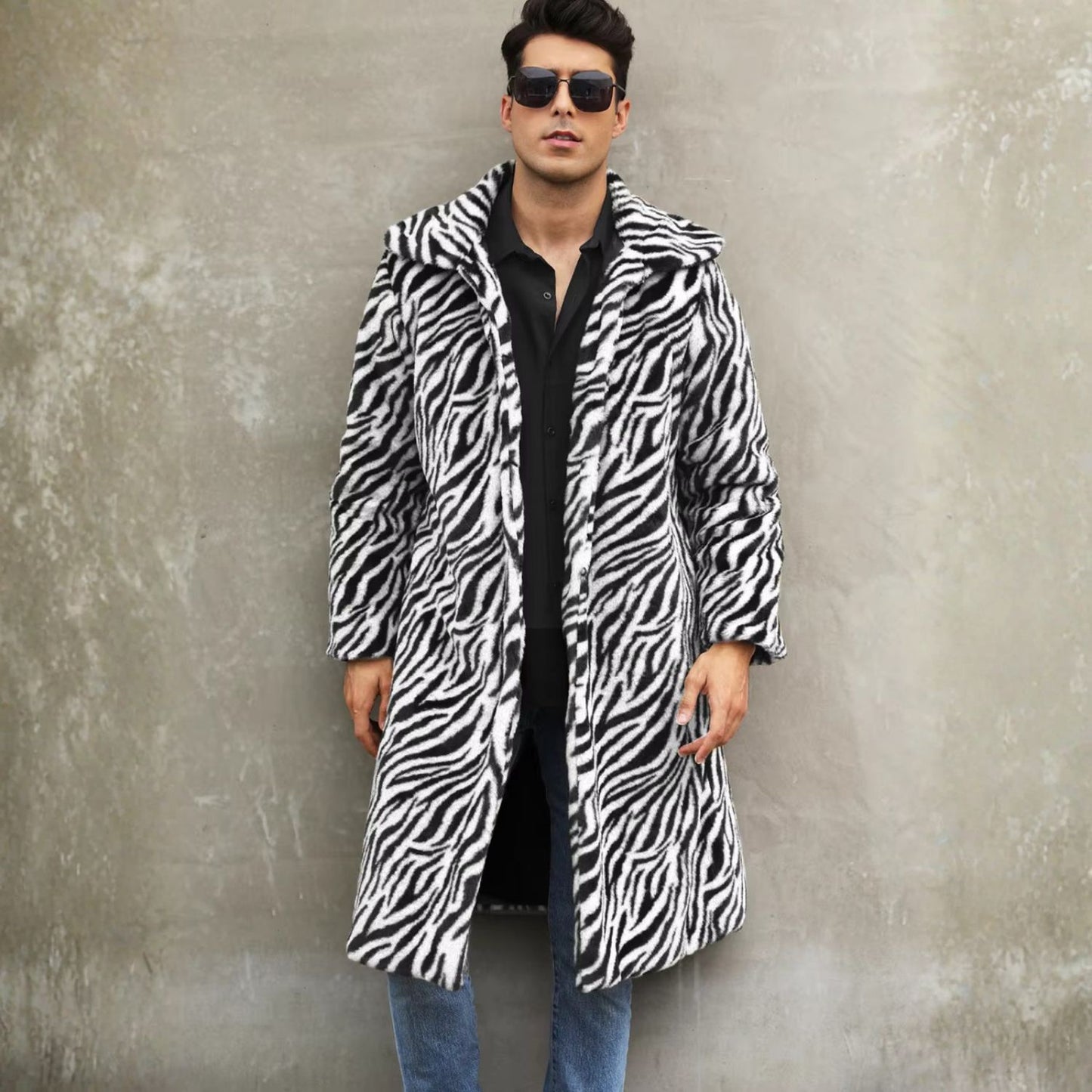 Bold Patterned Plush Fur Coat | Revangiol