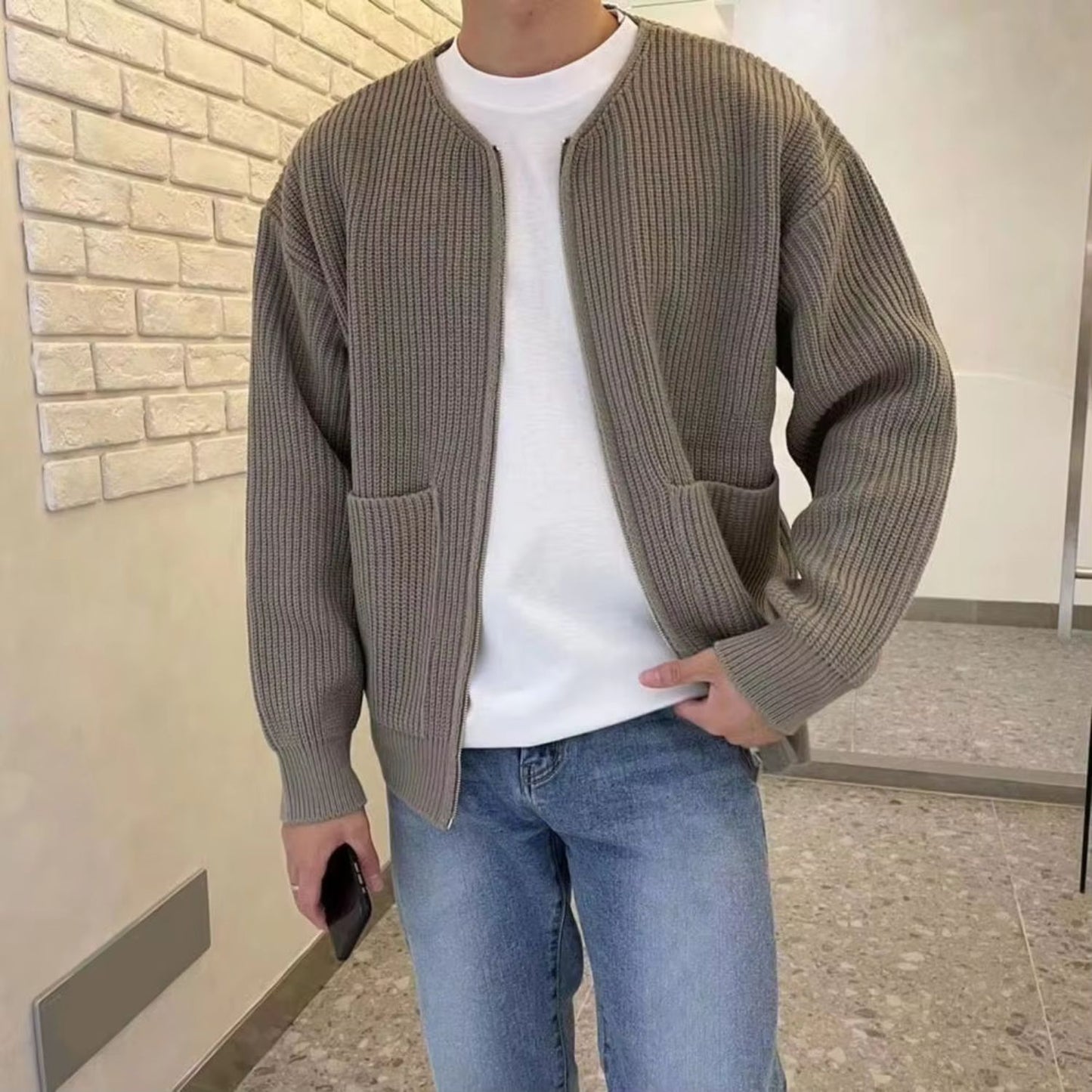 Minimalist Zip Knit Cardigan | Revangiol