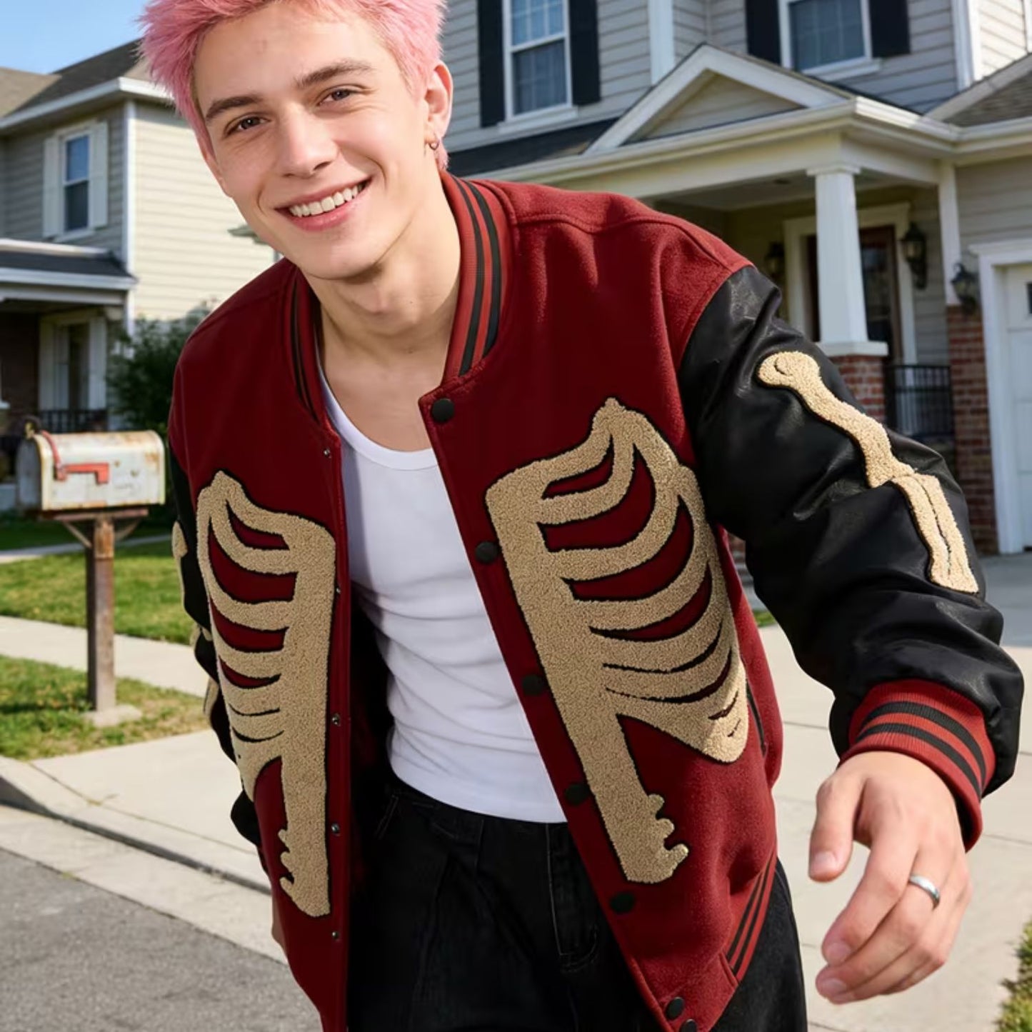 Skeleton Varsity Bomber Jacket | Revangiol