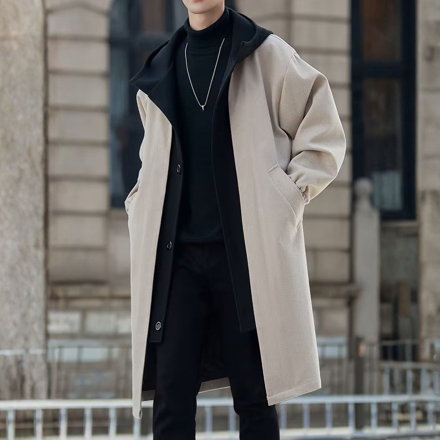 Color Block Hooded Over Coat | Revangiol