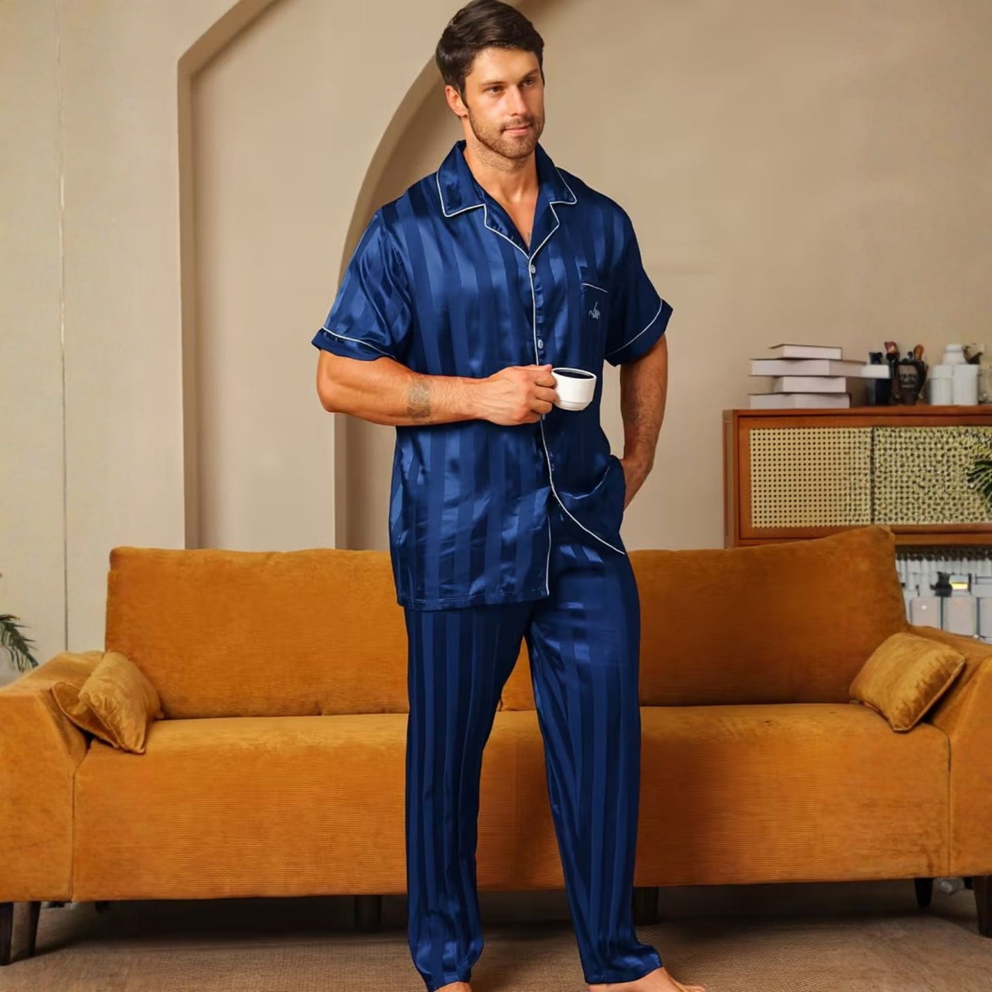 Jacquard Stripe Lapel Pajama Set | Revangiol