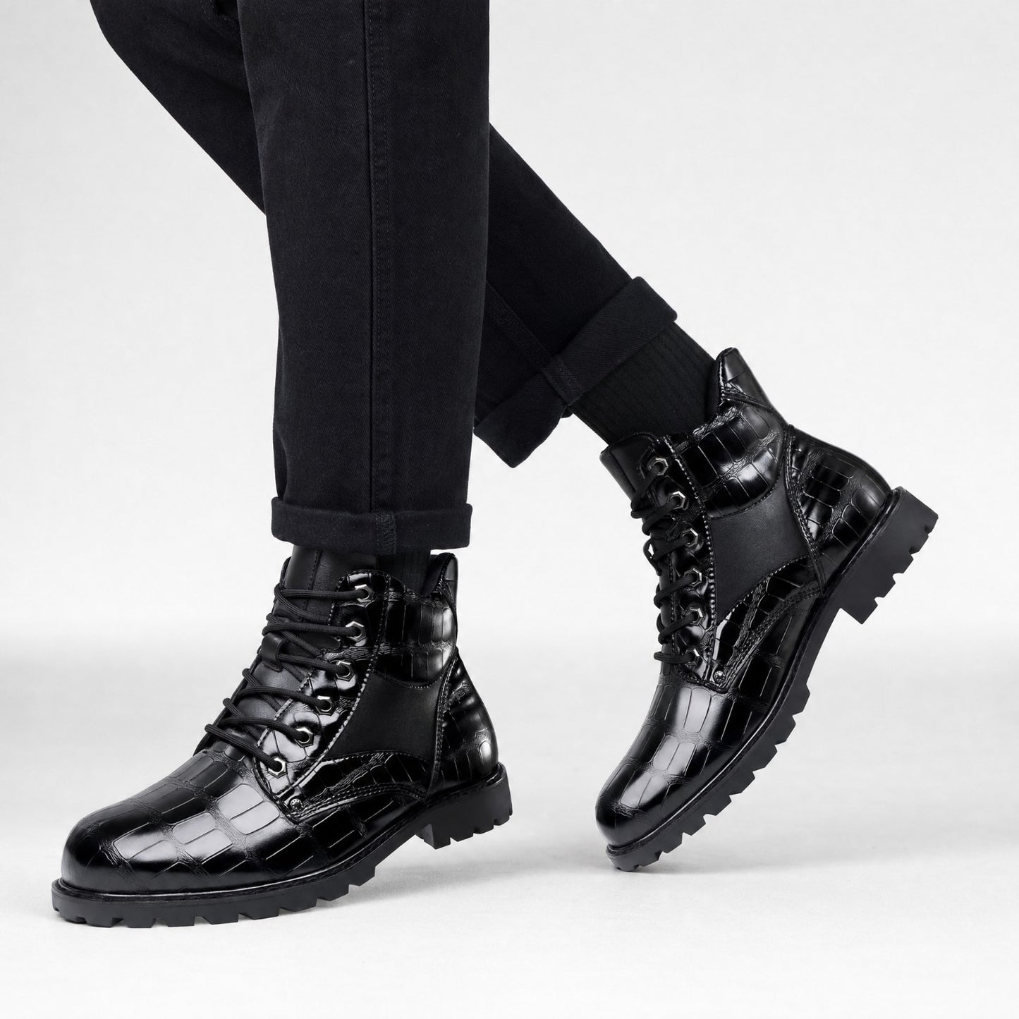 Embossed Combat Ankle Boots | Revangiol