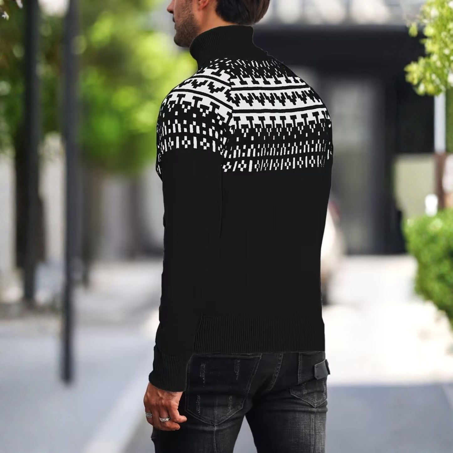 Jacquard Geometric Knit Turtleneck | Revangiol